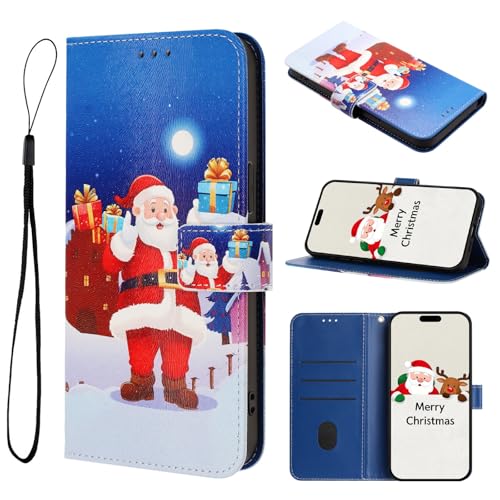 HAOFUGUI Funda Cartera para Vivo Y33S 4G / Y21T, Funda Navidad Tipo Libro de Cuero PU con Tarjetero, Función Soporte, Cierre Magnético y Correa de Muñeca-SDYW