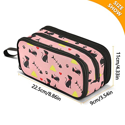 Image of Cute Cat Large Capacity Pencil Case Pencil Pouch Pen Box | 3 Compartment Large Storage Pencil Bag for Adults School Office Teen Girl Boy Men Women
