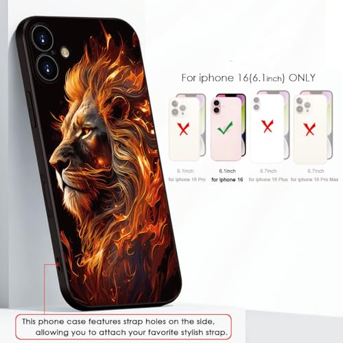 Printed with Lion for iPhone 16 case, Flaming Lion Silicone Soft Shockproof Case - Exuding Royal Authority (A1-Lions-Animal)