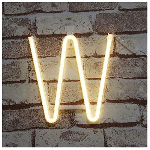 Image of ENUOLI LED Alphabet Marquee Neon Light Warm White Letter Neon Sign (W) | A-Z Neon Letter Sign Battery /USB Powered Decorative Word Neon Lights for Home Bar Cafe Party Festival Christmas Birthday