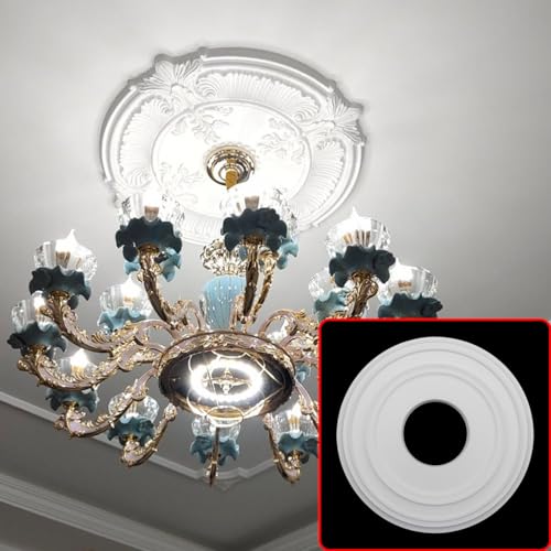 Image of HEVSTIL White Ceiling Medallion PU for Light Fixtures 12 inchOD x 3.94 inchID | Simple and Modern, Decorative Fan Medallion, Lighting Ceiling Ring, Covers for Chandeliers Home