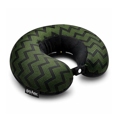 Image of Nasher Miles x Harry Potter Slytherin Memory Foam Neck Pillow for Travel, Removable Washable Polyester Cover with 360 Stable Neck Support (Black & Green)