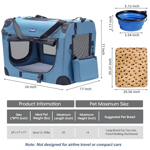 Petprsco Portable Collapsible Dog Crate, Travel Dog Crate 24x17x17 with Soft Warm Blanket and Foldable Bowl for Large Cats & Small Dogs Indoor and Outdoor - Image 4