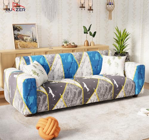Image of Lukzer 3 Seater Sofa Cover - Colorful Marble | 360 Fully Covered Anti-Slip Washable Couch Cover Protecter | 140 GSM Stretch Fit Polyester + Spandex Slipcover (180-200cm /SC-033-03)