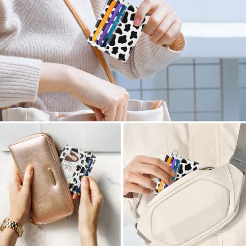 Image of Slim Minimalist Pocket Credit Card Holder Wallet Women | RFID Blocking Lightweight Thin Small Cute Card Cases, Cow Print