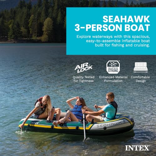 Image of Intex 3-Person Inflatable Boat Set with Aluminum Oars and High Output Air Pump (Green)