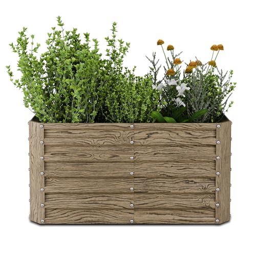 Blumfeldt High Grow Straight Hochbeet, Ergonomisches 432 L Hochbeet Metall In Holzoptik, Wetterfester Verzinkter Stahl Für Blumen, Kräuter & Gemüse – Rostbeständig Mit Offenem Boden & Einfache Montage