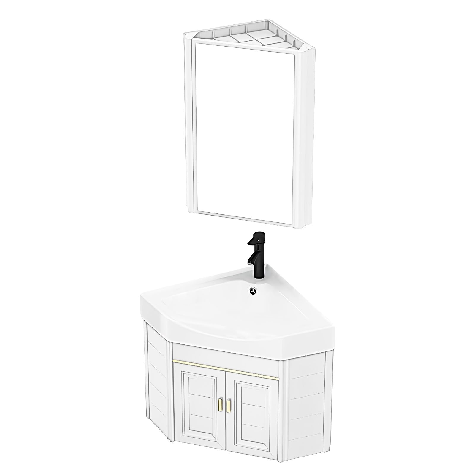 AYCDL Corner Bathroom Vanity Set with Ceramic Sink Mirror Cabinet and Wall Mounted Corner Vanity Cabinet for Small Spaces,B-47cm/18.5in