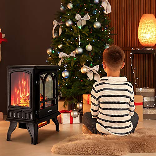 Euhomy Electric Fireplace Heater with Remote Control, Indoor Freestanding Fireplace Stove with Realistic Flame Effect, 23\" 1400W Space Heater, Overheat and Tip Over Auto Shut Off, CSA Certified - Thumbnail 2