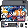 Tablet 2025 de 12 pulgadas, tabletas Android 15 con teclado, 24GB+256GB+2TB Expand, pantalla 2K, Tablet PC con WiFi 5G, Octa-Core, 8000mAh, BT5.0, GMS, GPS, tabletas 2 en 1 con funda, mouse, lápiz