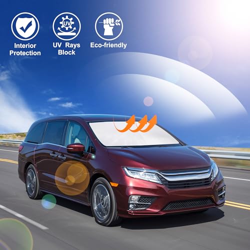 Image of Windshield Sun Shade Custome Fit 2018-2024 2025 2026 Honda Odyssey Accessories LX,EX,EX-L,Touring,Elite Minivan Foldable Window Sunshade Protector Blocks Sun Rays & Heat