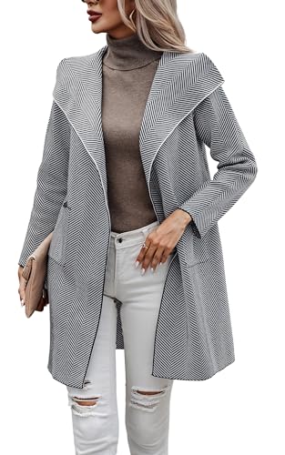 Image of ECOWISH Women Open Front Cardigan Fall Jacket Knit Coat Oversize Long Sleeve Lapel Open Front Coatigan