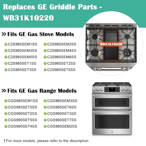 Image of Hiorucet WB31K10220 Cast Iron Griddle Replacement for GE Gas Stove Top and Gas Range, General Electric C2S980SEM1SS, C2S980SEM2SS, C2S985SET9SS Griddle Plate, 20 Inch Range Center Flat Cooktop for GE.