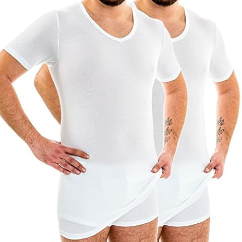HERMKO 164887 2er Pack Extralanges Herren Shirt mit V-Ausschnitt aus Baumwolle/Modal Unterhemd Cover