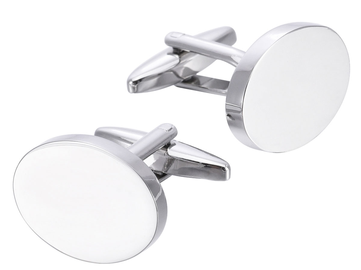 Mancuernillas ovaladas plateadas clásicas para hombre y mujer miniatura 7