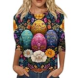 Womens Easter Shirts 2026 Cute Colorful Egg Printed Tops Elbow Length Loose Fit Easter Rabbit Bunny Graphic Tees Preppy Clothes Spring Fashion 2026 Tshirts Camiseta De Pascua para Mujer b Black,M