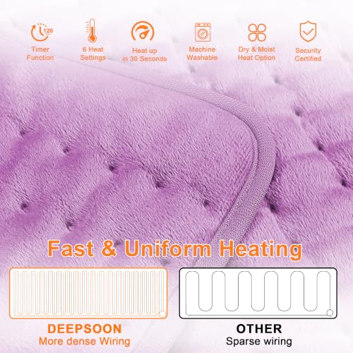 Image of Heating Pad,Electric Heating Pads,Heating Pad for Back,Lavender,33x17 Inch | Heating Pads for Shoulder,Neck,Abdomen,Knee,Arms,Legs,Heat Pad for Birthday Father Mother Gift Women Men,6 Heat Settings