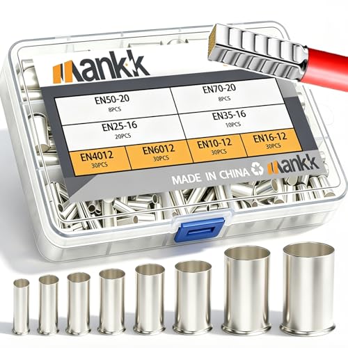 mankk 166PCS Wire Ends Ferrules Kit, 8 Sizes AWG(1/0 2/0 2 4 6 8 10 12) Silver Plated Copper...