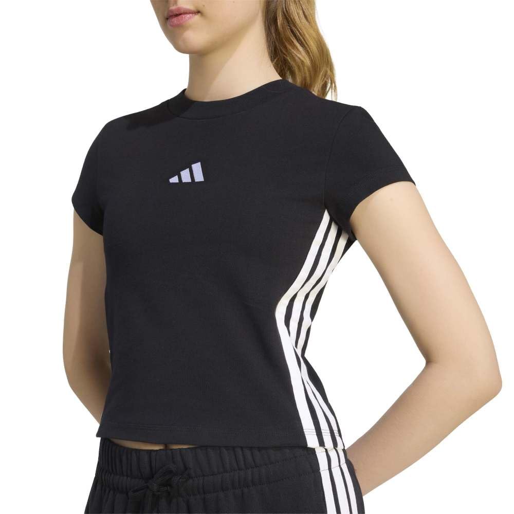 adidas Femme Essentials 3-Stripes Padded Slim Baby Shirt, Black/White, XXL