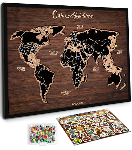 flinelife Cork World Push Pin Map,16X12, World Travel Map With Pins, Perfect For Couples or...