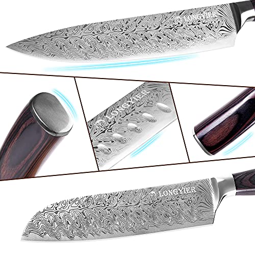 Longyier Kitchen Knife, High Carbon Stainless Steel Japanese Chef's Knife Set, Including a 8-inch Chef's Knife, a 7-inch Santoku Knife and a Sharpening Rod, The Best Choice for Kitchen