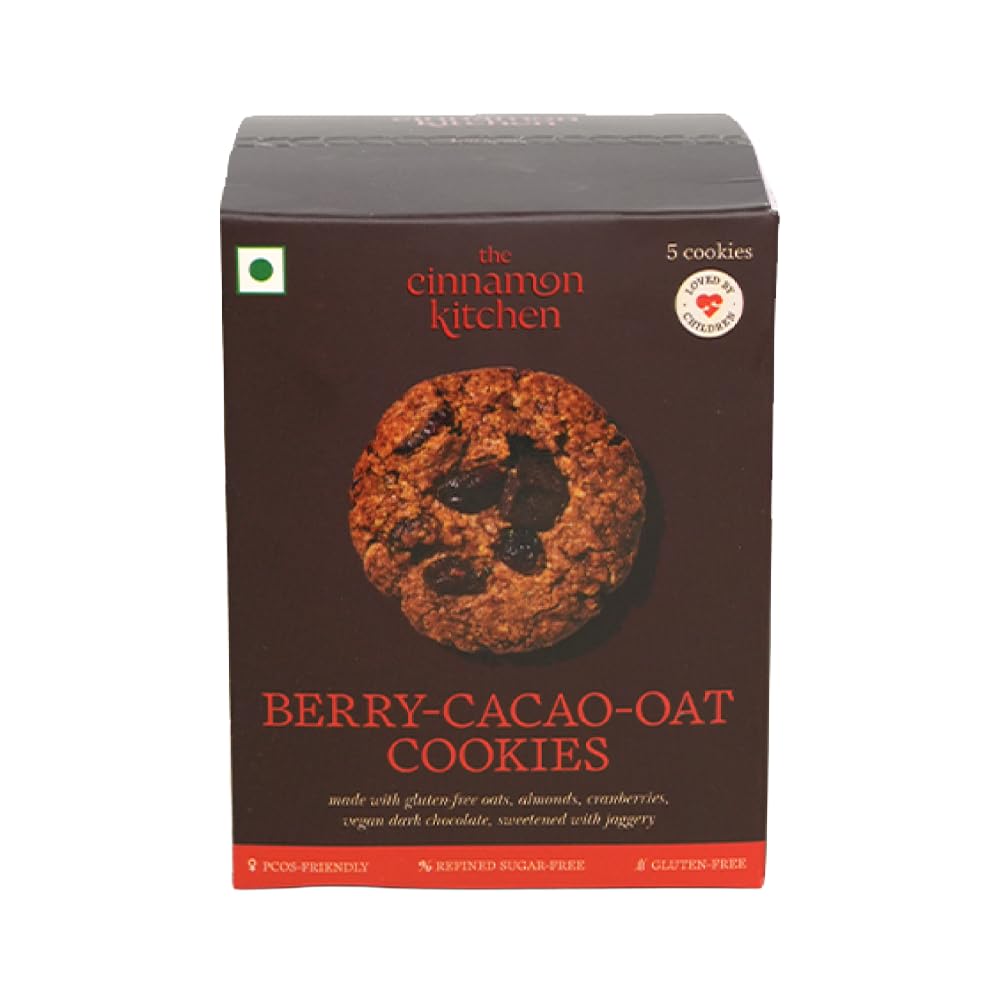 Berry, Cacao & Oat Cookies (Pack of 5) | As Seen On Shark Tank | 100% Natural & Healthy | Oats | Cranberry| Choco Chip Cookie| Organic | PCOS Friendly, 175 g | No Dairy