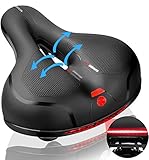 Assento de bicicleta confortável , selim de bicicleta largo com absorção de choque , almofada de bicicleta macia à prova d'água com lanterna traseira adequada para bicicletas internas/externas