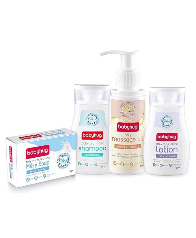 Babyhug Combo of 4 items - 100 ml Daily Shampoo + 100 ml Lotion + 100ml Massage Oil + Moisturizing Bathing bar - 75 gm-image-9