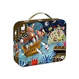 Janod 36 Piece Pirate Ship Treasure Hunt Puzzle Toy – Mini Suitcase Styled Box for Organized Storage