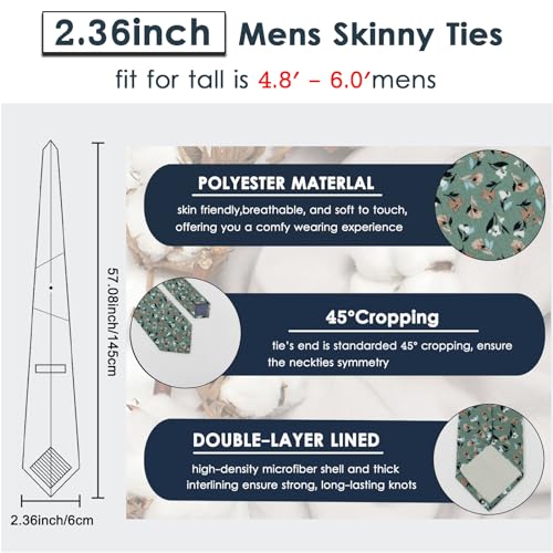 Image of Mantieqingway Floral Ties for Men Skinny Cotton Tie Flower Necktie