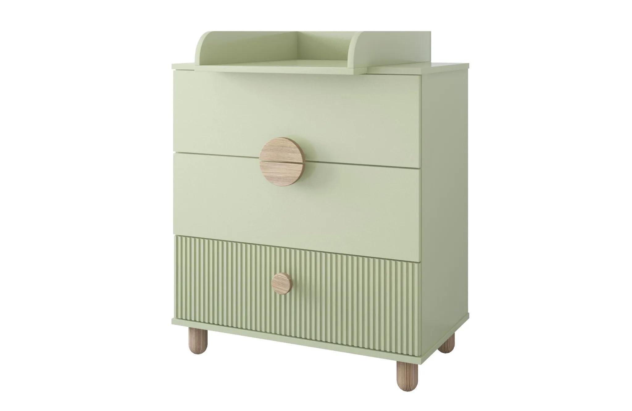 zee - Babybett Kommode, Kinderbett 2w1 Bett Bambi 120x60 - Dreistufige Einstellung für Nicht Sitzendes, Sitzendes und Stehendes Kind - mit Geländer - Set mit Kommode LOFT - Mint
