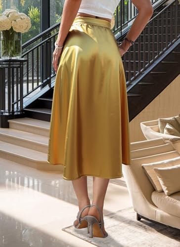 Stylish Women's Faux Leather Lightweight Midi Skirt Elegant Elastic High Waisted Stretchy Skirts with Side Slit3