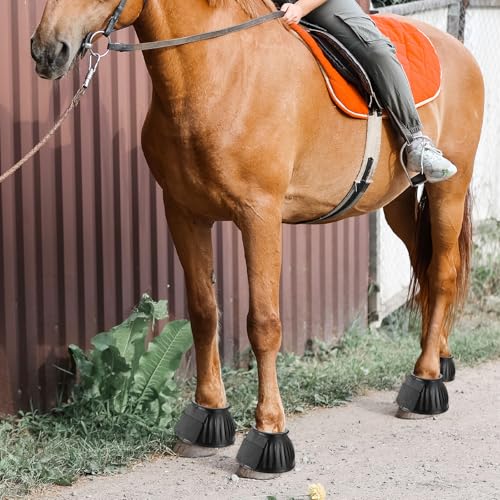 Image of JIEYAO 1 Pair Black Horse Bell Boots Protect, Double Lock Horse Care Boots, Rubber Horse Boot No-Rub Bell Boots for Horses Quick Wrap Hook & Loop for Shield Turnout Against Hoof Impact Trauma