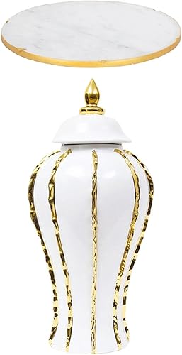 Fenteer Jarrón de cerámica de porcelana con tapa y bandeja de mármol, almacenamiento de artesanías, decoración del hogar para fiesta, hogar,