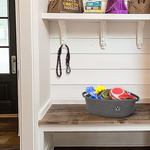 Small Dog Toy Basket, Soft Cotton Rope Dog Cat Toy Bin, Woven Storage Holder for Living Room Nursery, Cats Pet Gift Basket Empty, Decorative Wicker Storage Box with Handle, 13"x 9"x 5" (Grey) - Image 5