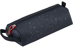 Rough Enough Large Black Zipper Pencil Case Pouch with Handle for Boys Adults, Water Resistant