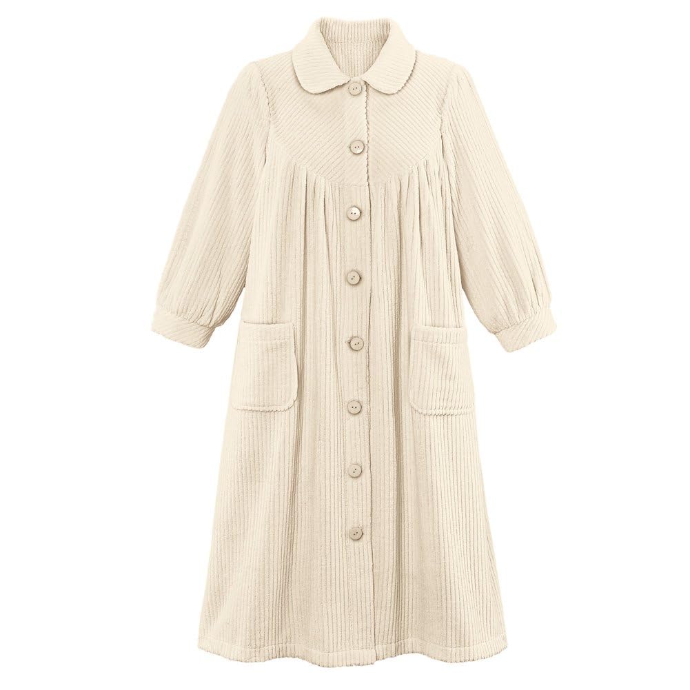 Collections Etc Plush Fleece Button Front Robe with Pockets, Collar