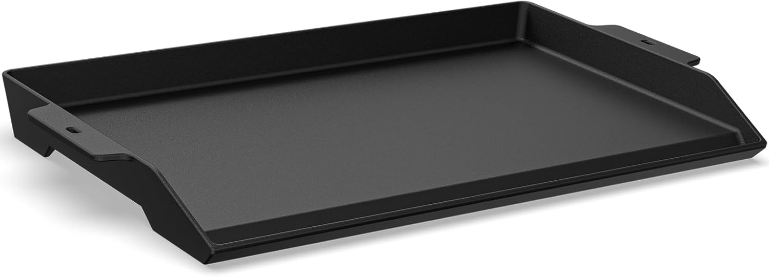 Updated Cast Iron Griddle for Gas Grill, 23" x 16" Large Matte Porcelain Enamel Griddle for Gas & Charcoal Grills, Universal Flat Top Plate with Extra High Sidewalls for Camping, Tailgating, Parties 23" x 16" x 2.6"