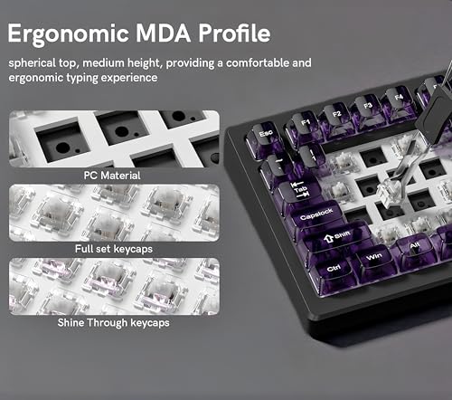 Image of dagaladoo Clear keycaps,Transparent Keyboard keycaps,Jelly Key caps Set,Shine Through keycap,MDA Profile Keyboard caps for Mx Switches Mechanical Keyboard(Dark Purple)
