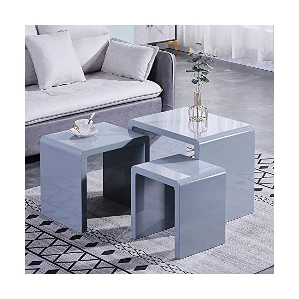GOLDFAN Nest of 3 Coffee Tables Modern White Gloss Nesting Tables - Image 7