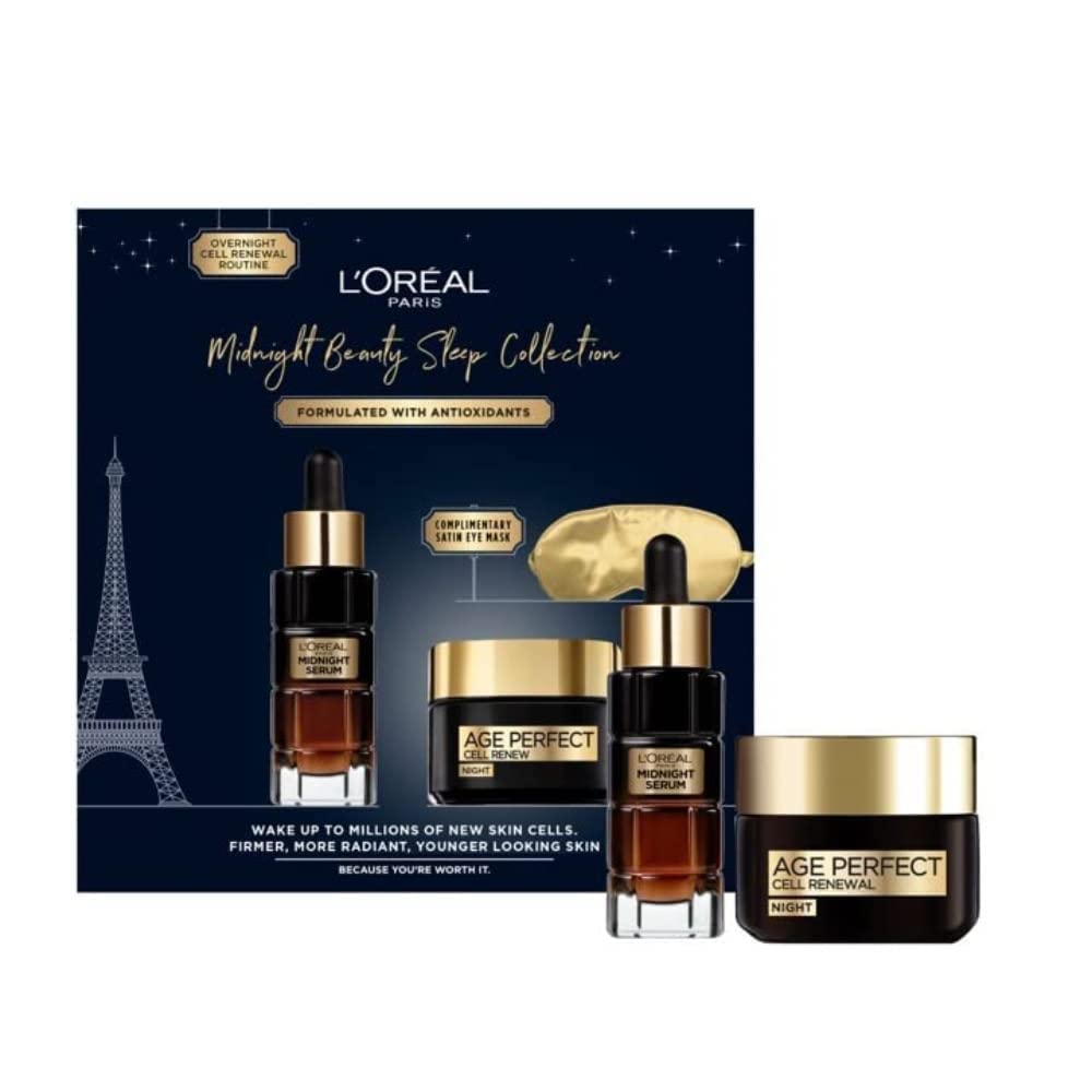 L’Oréal Paris Gift Set, Includes Night Serum and Cream, Cell Renew Overnight Radiance Routine Giftset For Radiance and Skin Cell Renewal, Midnight Beauty Sleep Collection