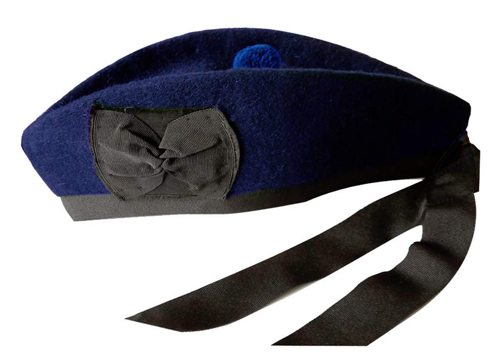 100% Pure Wool Glengarry Bonnet Hat Scottish Piper - (57cm UK 7.1/8 US 7.1/4, Navy Blue)