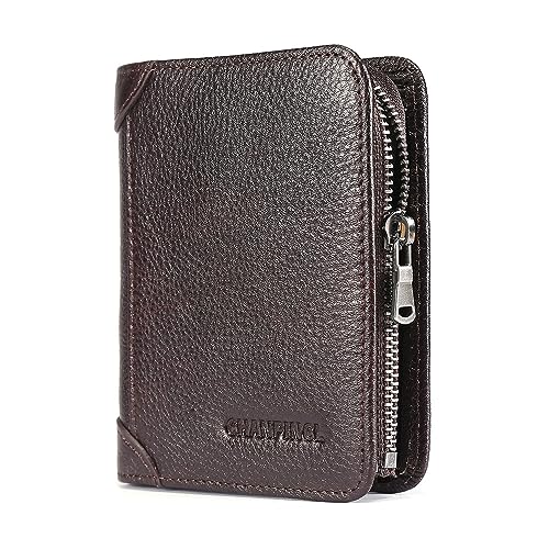 mens zipper leather rfid blocking wallet with 8 card slots 2 photo bits/ID bits 2 inside slots 2 SIM/SD card bits 2 Cash Compartments 1 Zipper change slot (Coffee)