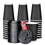 Ganfaner [50set] 12oz Disposable Coffee Cups ,Insulated Ripple Double-Walled Paper Cup with...