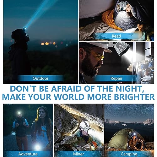 Super Bright Rechargeable High Power Headlamp,LED Rechargeable Head Lamp,LED Head Lights for Forehead Flashlight,Waterproof Headlamp Headlight with White Lights for Camping,Running,Cycling,Fishing