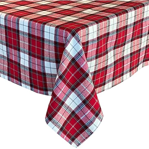 Lintex Comfy Cottage Christmas Plaid Cotton Fabric Tablecloth -Black, Red and Metallic Silver Holiday Plaid Kitchen and Dining Room Easy Care Cotton Weave Tablecloth, 60” x 102” Oblong/Rectangle Cover