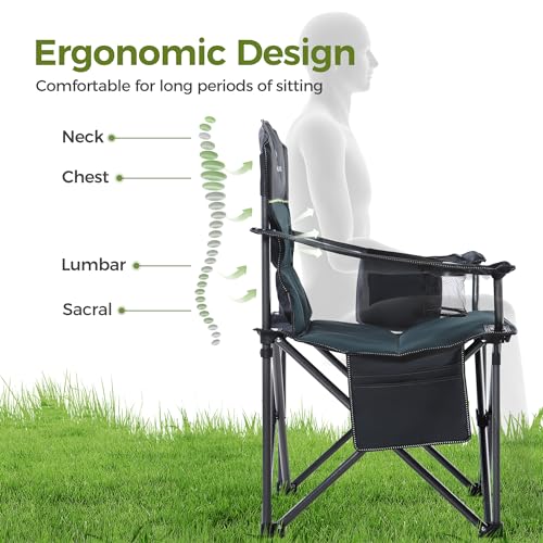 Image of ALPHA CAMP Heavy Duty Camping Chair 500LBS Capacity, Oversized Folding Chair for Heavy People, Padded Portable Outdoor Chair with Cooler Bag & Cup Holder for Camping, Fishing, Beach