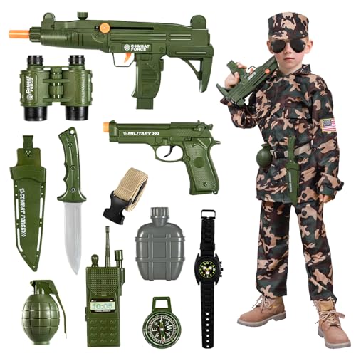 BLmukce Army Costume for Boys, Boys Military Army Pretend Play Set, Halloween Gifts Military Soldier Costume for Kids 3-5 5-8 8-10 (M(6-9...