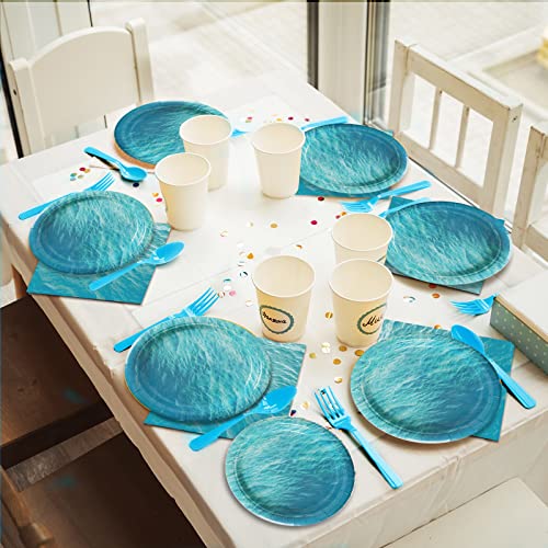 Image of gisgfim 96 Pcs Ocean Sea Plates and Napkins Party Supplies Ocean Waves Birthday Party Tableware Set Sea Theme Party Decorations Favors for Birthday Baby Shower for 24 Guests