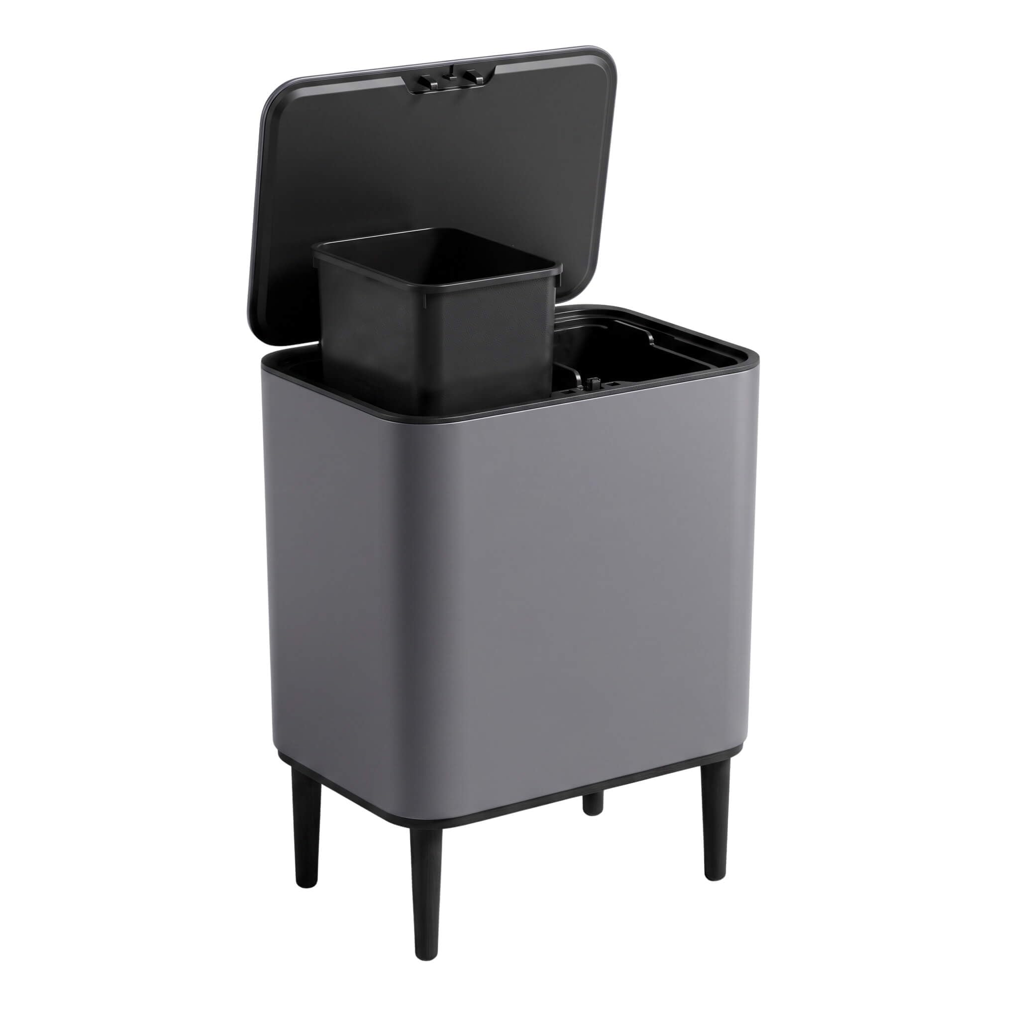 Vip Ahmet Nova Mülleimer Küche 2 Fächer. Touch-Abfalleimer mit Deckel. Küchenabfalleimer für Abfall & Recycling. Doppel Mülleimer (Matt Grau. 26L)